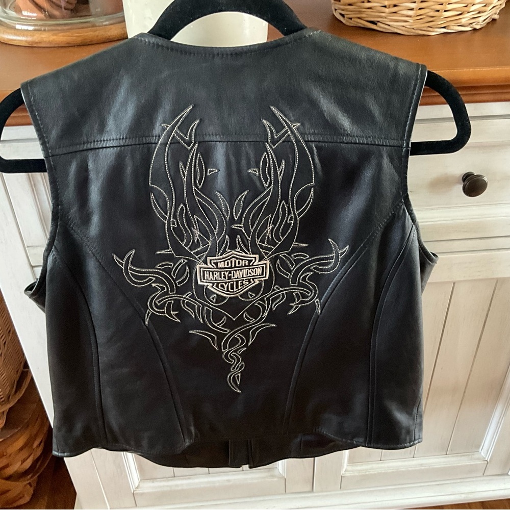 Harley-Davidson Black Leather Biker Vest Womens XL - Picture 3 of 10